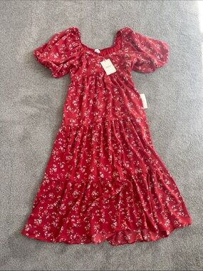Bohme Red Floral Puff Sleeve Dress